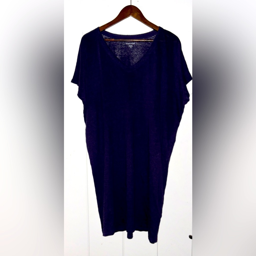 Eileen Fisher Organic Linen Short Sleeve Dress Women M Lagenlook Boxy Minimalist